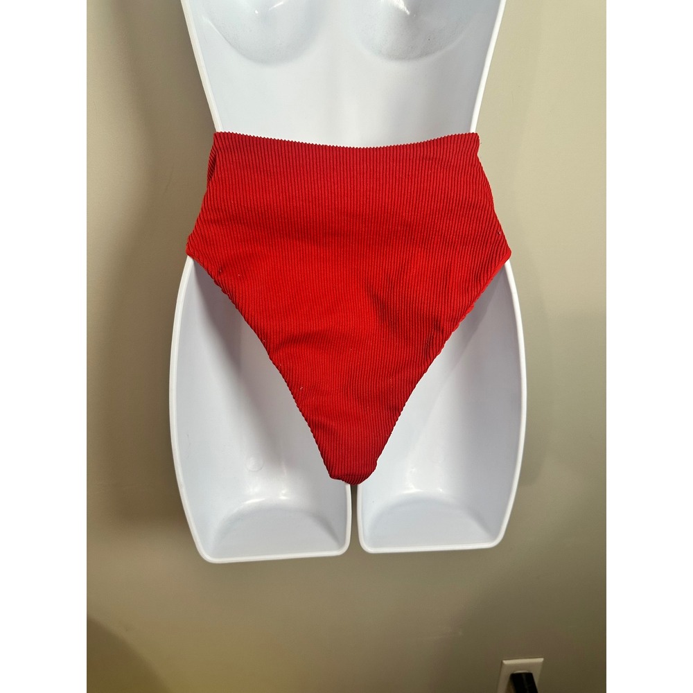 Haight Revolve Ribbed High Leg Bikini Bottom Red Shift High Rise Size Small - Picture 3 of 5